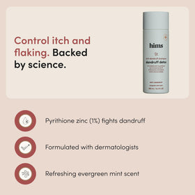 hims closeup of ingredient list jar highlighting active pyrithione zinc and benefits
