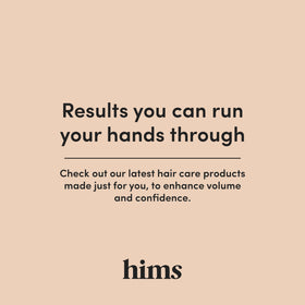 HIMS & HERS hims bottle staged with grooming kit for daily routine use