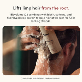hims shampoo lather texture closeup demonstrating lightweight foam and gentle cleansing action