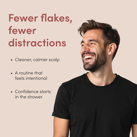 hims shower shelf lifestyle showing product in routine for refreshed scalp feeling
