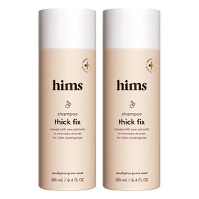hims bottle front packaging shows product and branding benefit thicker-looking hair