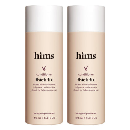 HIMS & HERS front packaging showing bottle and label, benefits of fuller hair