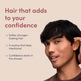 hims set styled on bathroom shelf showing lifestyle-ready grooming benefit