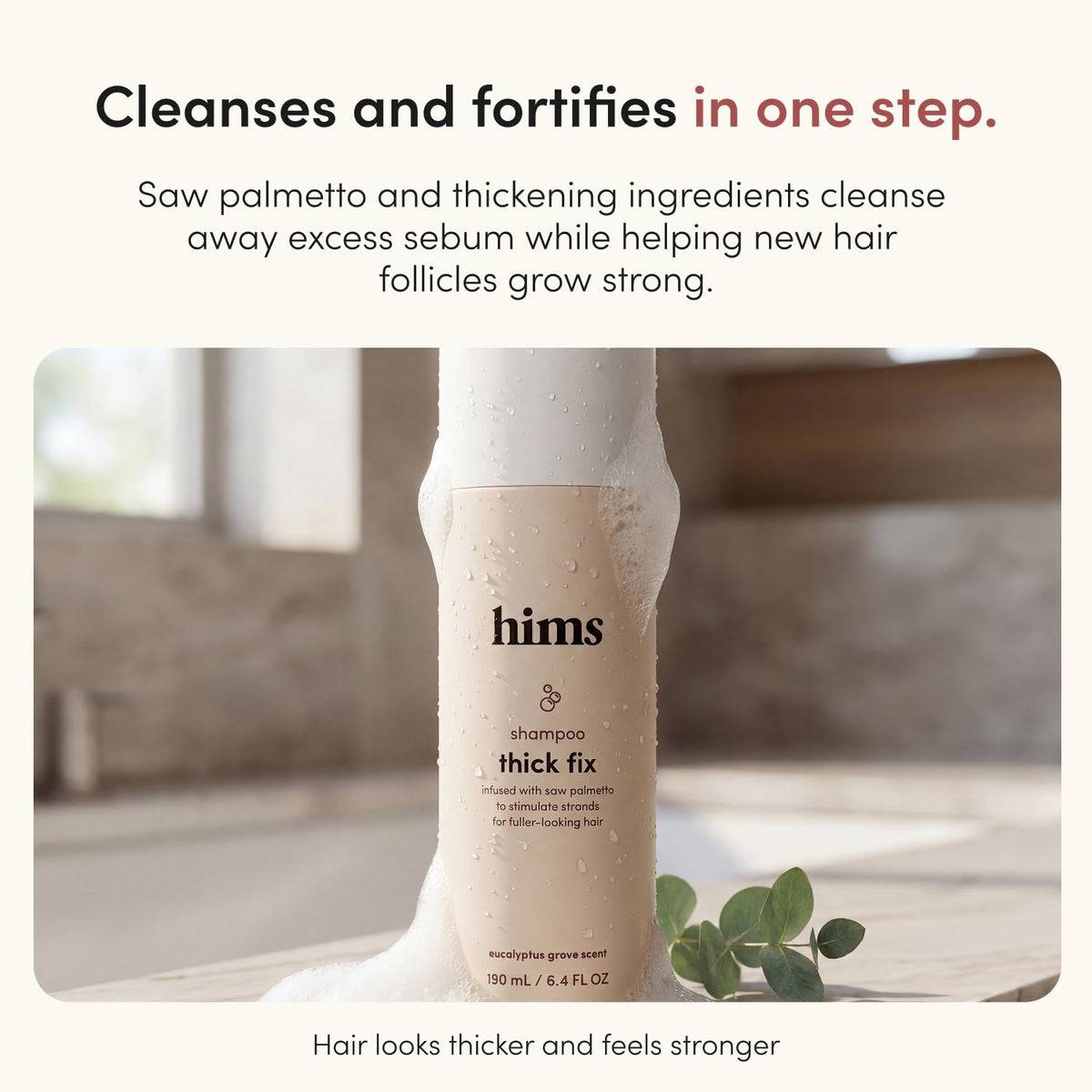 hims pump dispensing lather illustrates gentle cleansing and scalp refresh benefit