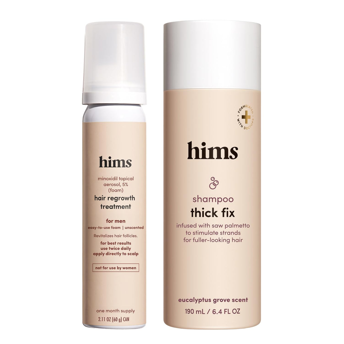 hims front packaging showing set, clear product benefits