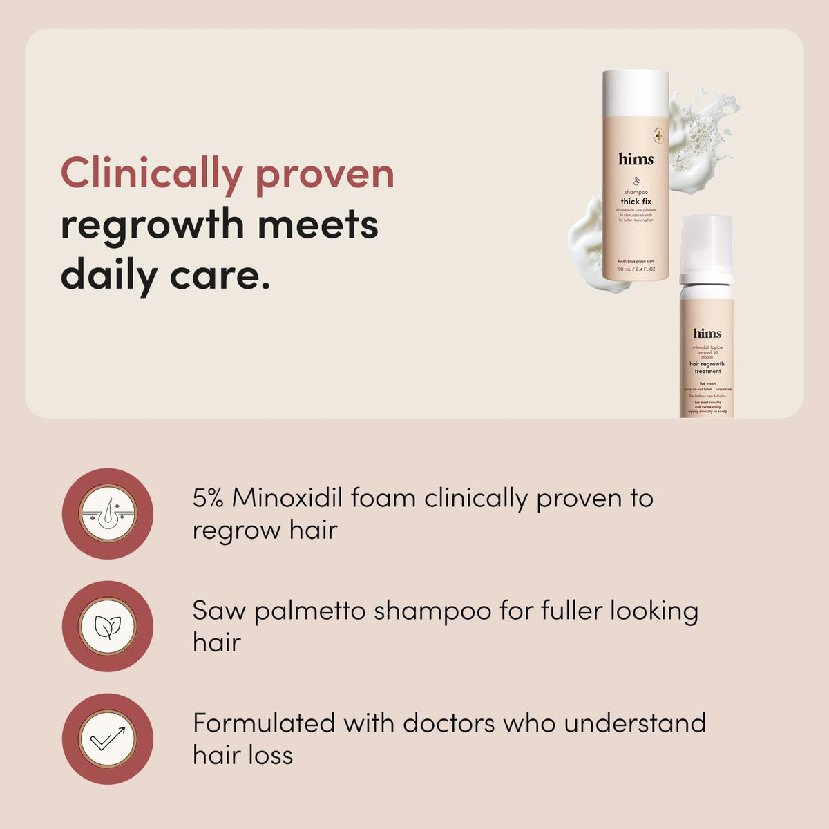 hims shampoo pump closeup highlighting easy dispensing benefit