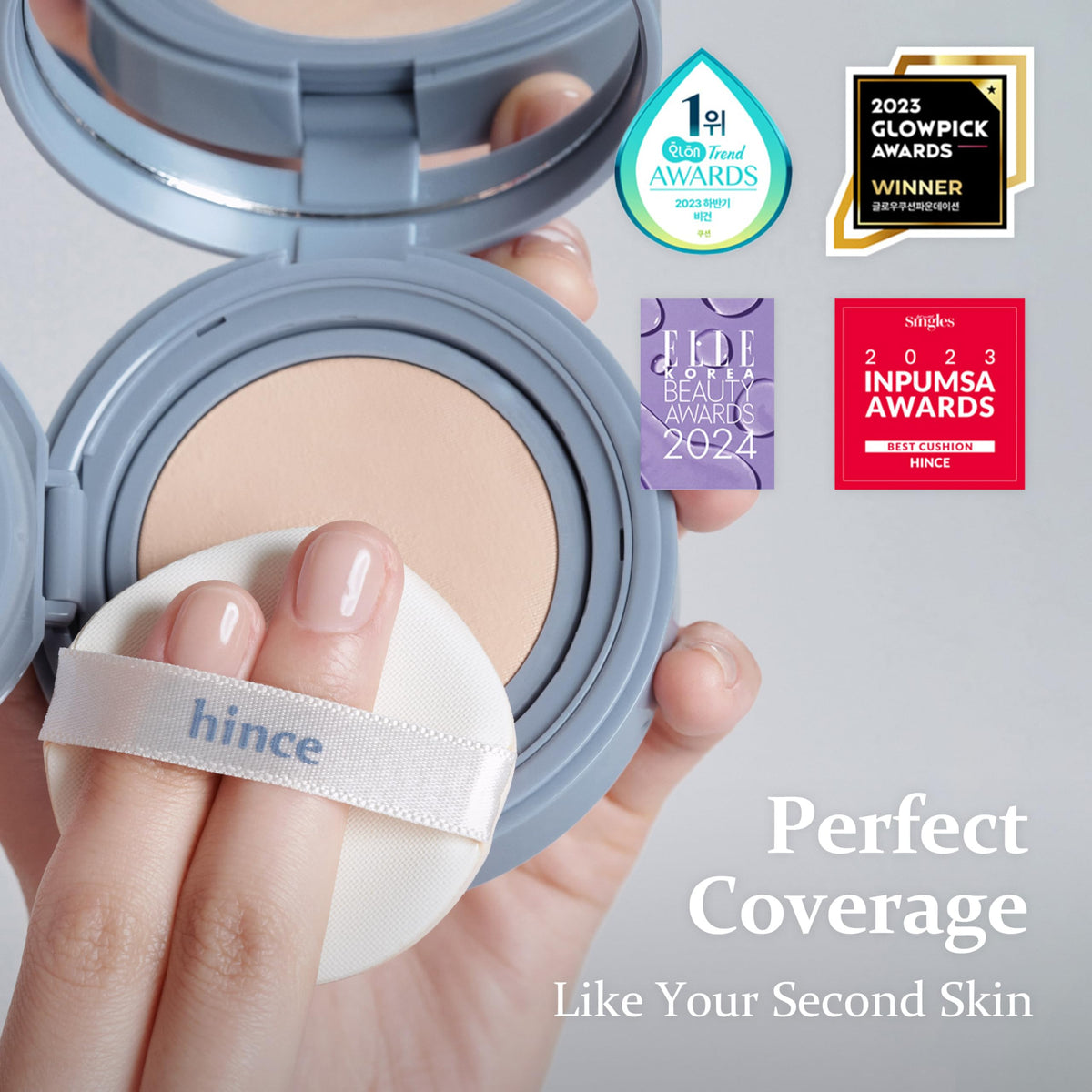 HINCE compact beside hand to show the travel-ready size