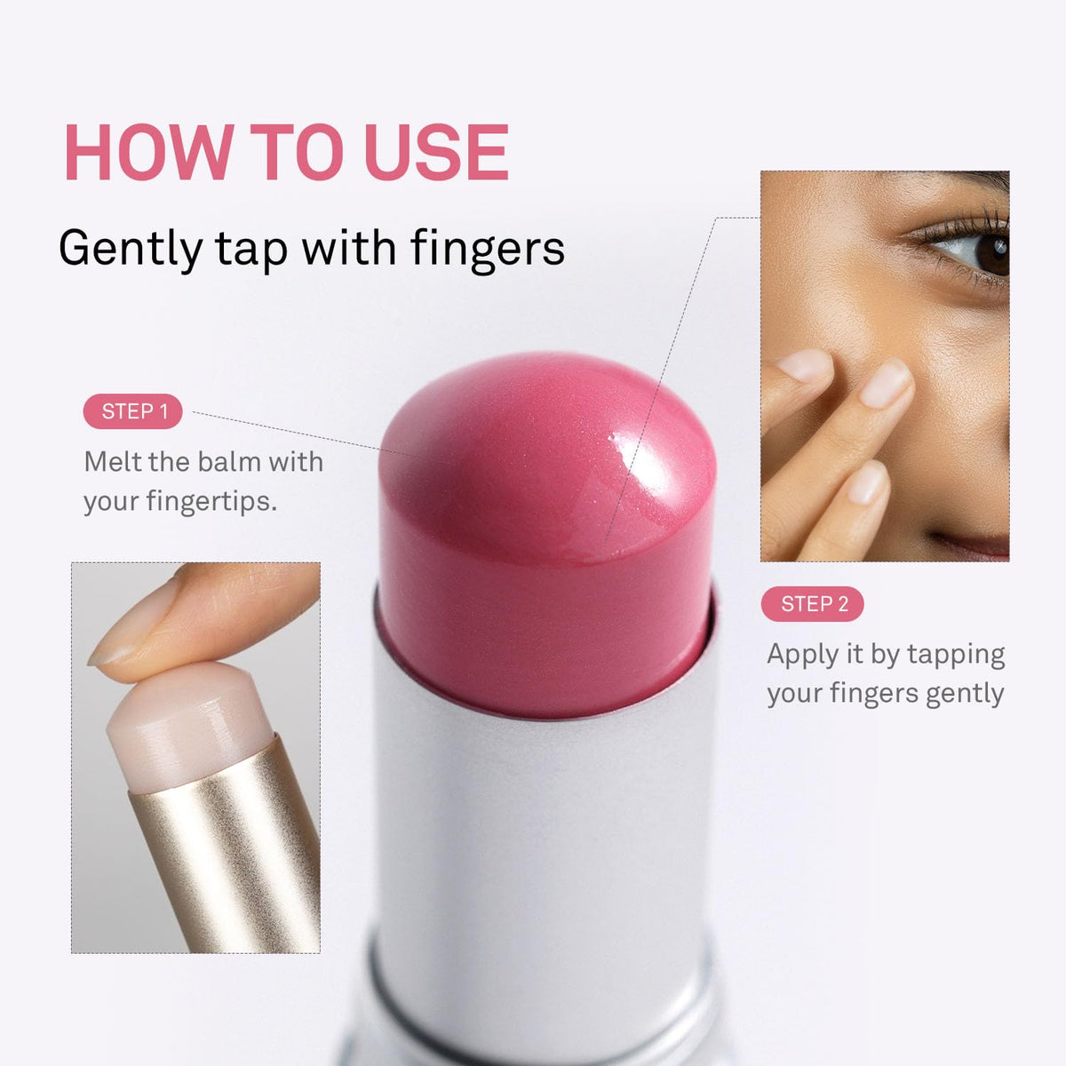HINCE product used on lips eyes and cheeks in flatlay illustrating versatile multi-use benefit