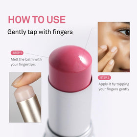 HINCE product used on lips eyes and cheeks in flatlay illustrating versatile multi-use benefit