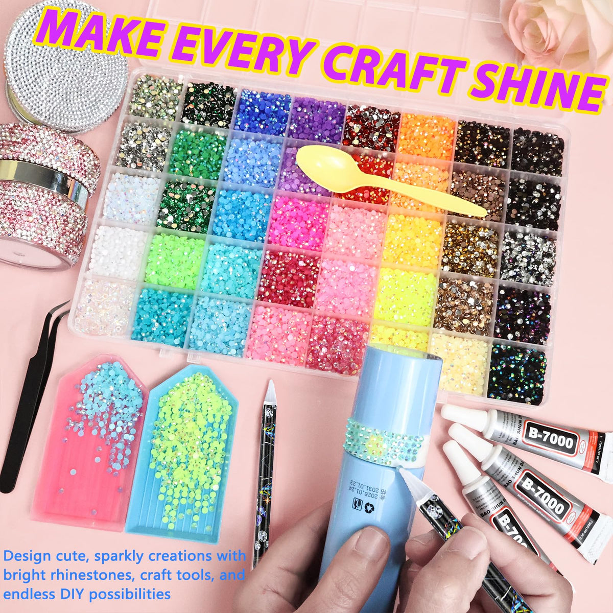 HiOKOU close-up of 3mm jelly rhinestone facets reflecting light for vivid sparkle