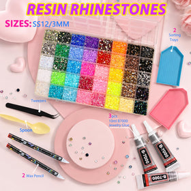 HiOKOU open compartment box displaying 40 color sections for tidy rhinestone storage