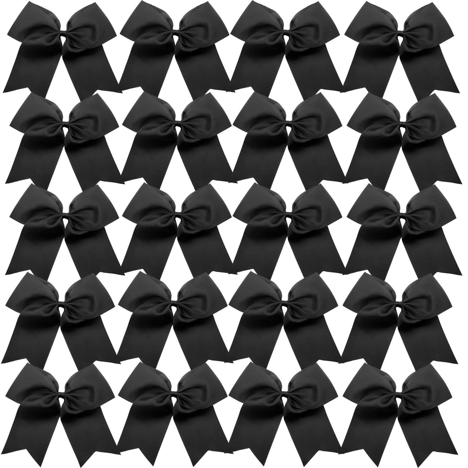 Hipcheer front view of 8-inch black cheer bow pack showing uniform set and packaging benefit