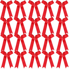 Hipcheer front packaging showing twenty red collegiate cheer bows, ready for team use