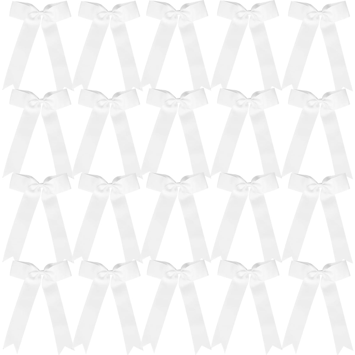 Hipcheer front view of white long-tail bow showing secure elastic hold and bold look