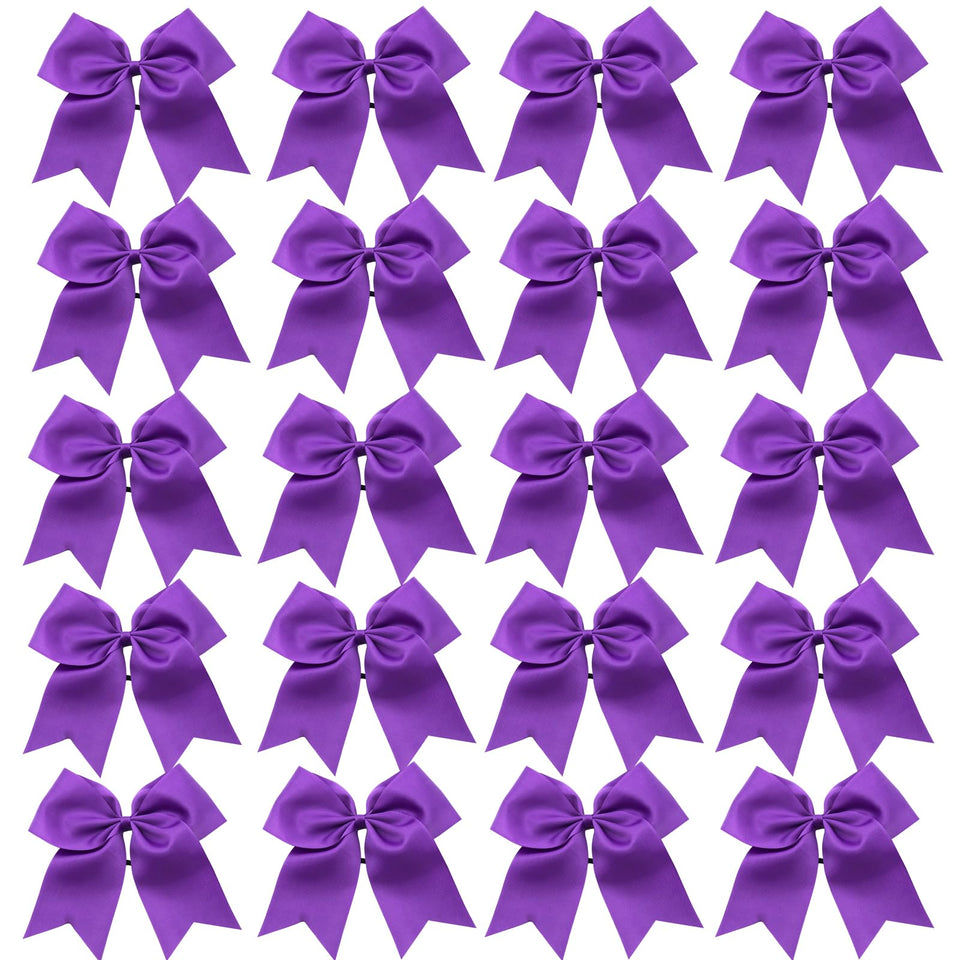 Hipcheer front view of 20 purple bows showing consistent team-ready styling