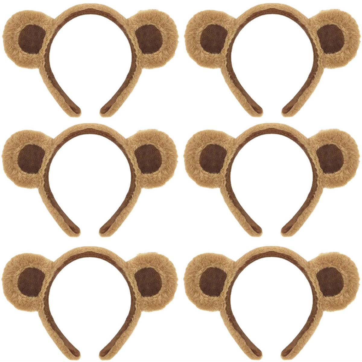 HIPIHOM front view of six brown bear ear headbands for matching outfits