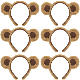 HIPIHOM front view of six brown bear ear headbands for matching outfits