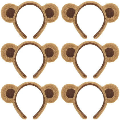 HIPIHOM front view of six brown bear ear headbands for matching outfits