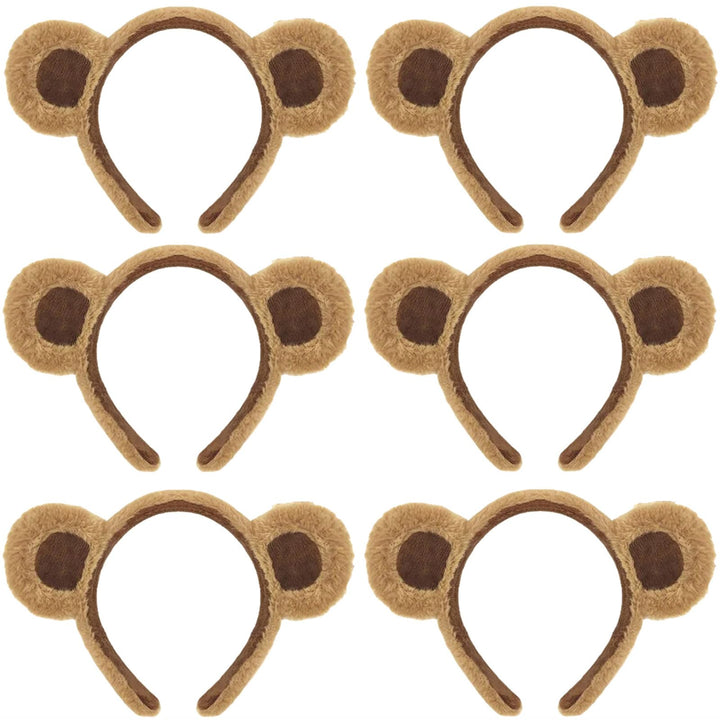 HIPIHOM front view of six brown bear ear headbands for matching outfits