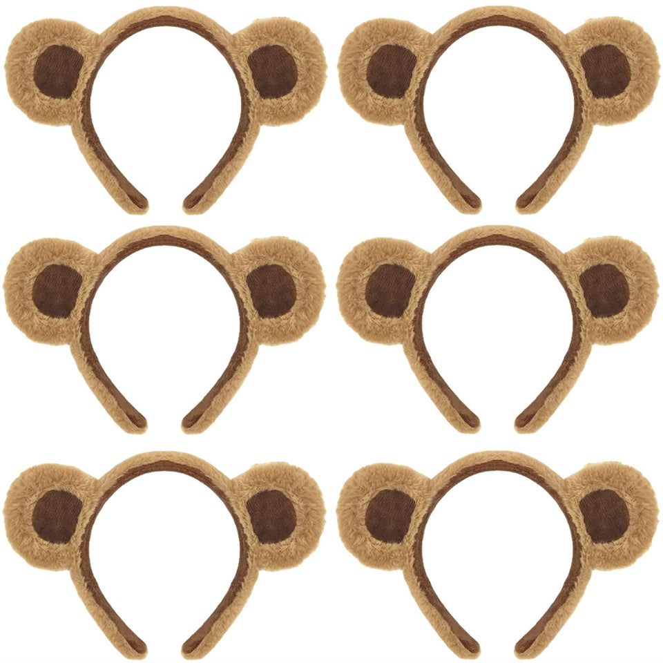 HIPIHOM front view of six brown bear ear headbands for matching outfits