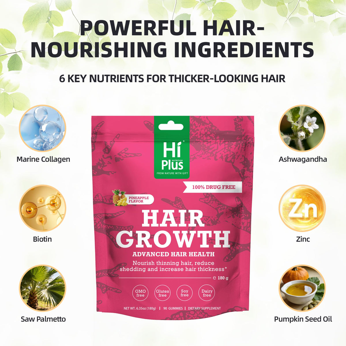HiPlus pineapple gummy close-up texture highlighting chewable consistency and flavor