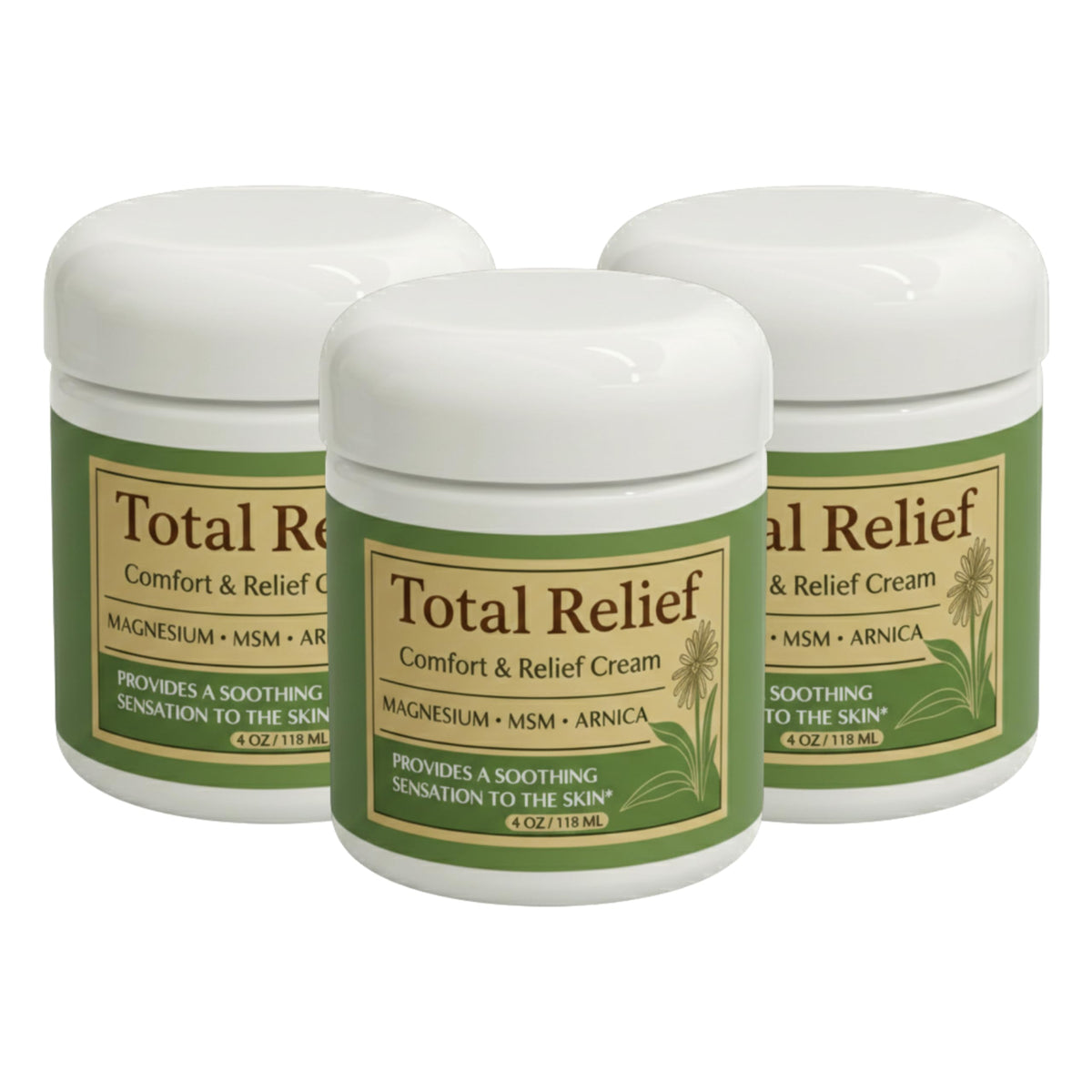 HiRelief jar front view showing product label and packaging benefit: clear branding