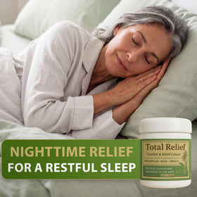 HiRelief jar on bathroom shelf in lifestyle setting suggesting nightly routine