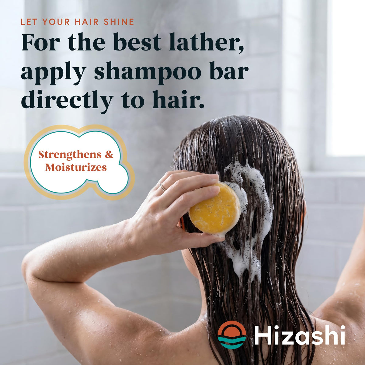 Hizashi shampoo bar lather in hand demonstrating gentle cleansers and foam