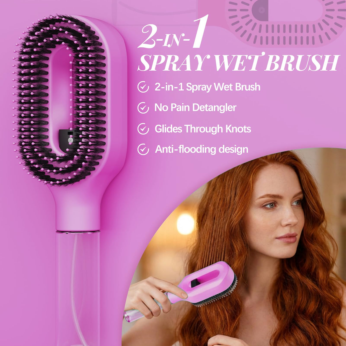 HNMTWQ close-up of flexible bristles reducing pull for gentler detangling