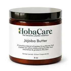 HobaCare jar front view showing clean label and 8 oz size for clear product info