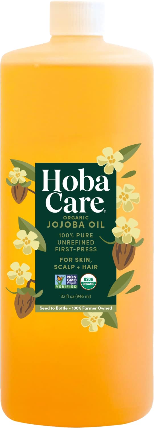 HobaCare front bottle view showing pure jojoba oil and clean packaging benefit