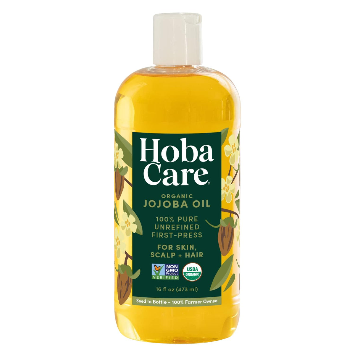 HobaCare front bottle view showing full 16 oz packaging and natural branding benefits
