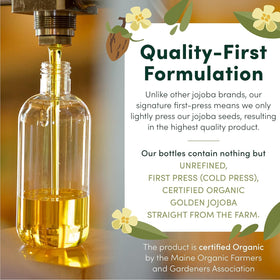 HobaCare jojoba oil pouring action into bowl demonstrates easy dispensing benefit