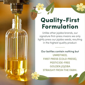 Close-up drop of HobaCare jojoba oil highlighting silky texture