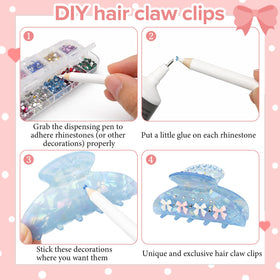 Hokoad spread of rhinestones and pearls showing color choices to personalize clips