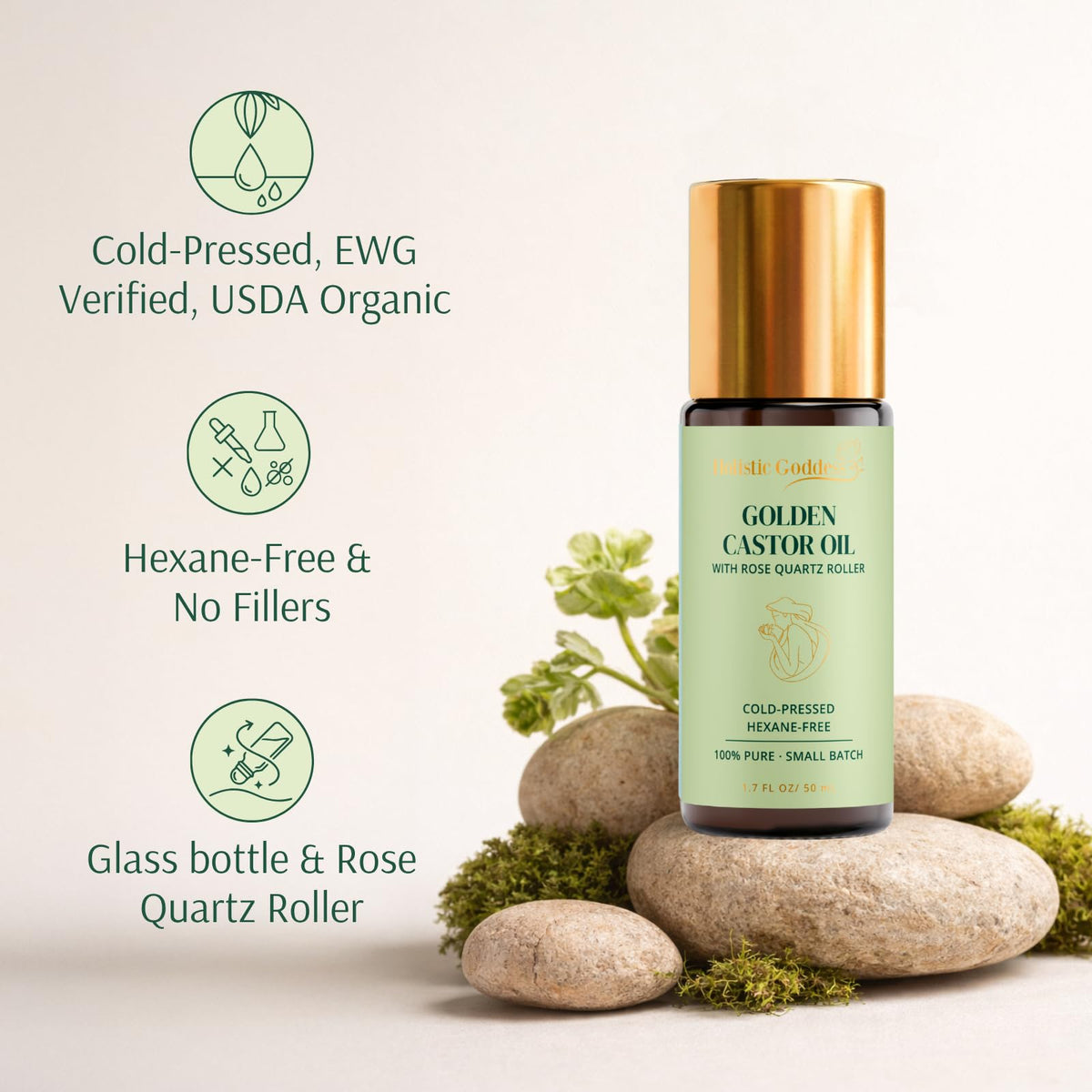 Holistic Goddess bottle staged on bathroom vanity to show routine use