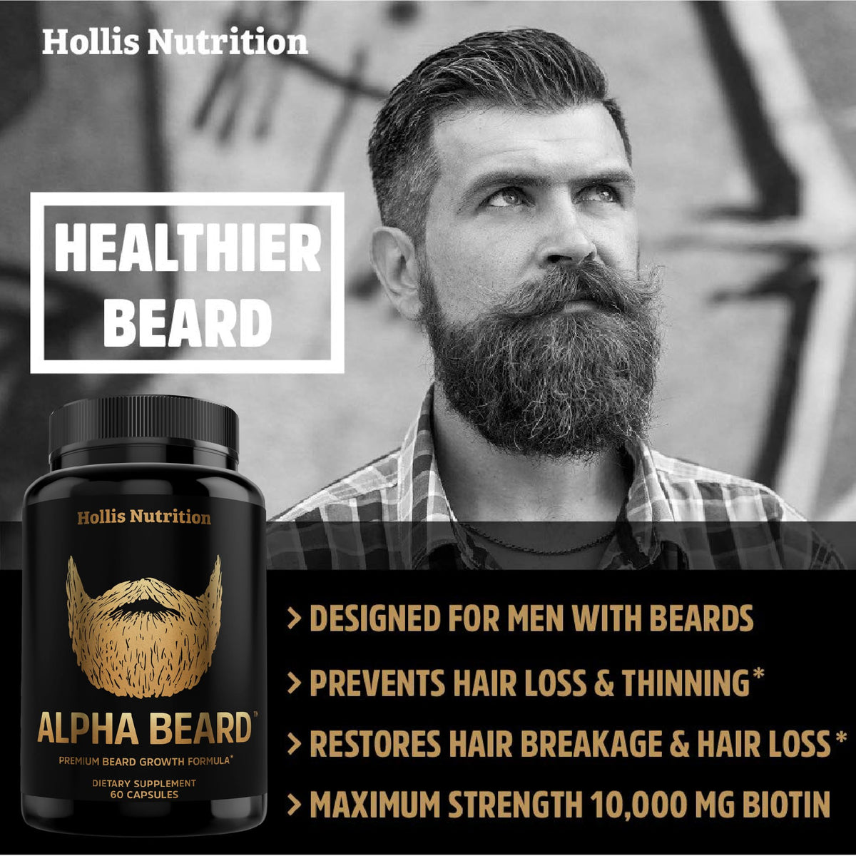 Hollis Nutrition ingredient label focus listing biotin, saw palmetto and collagen