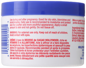 Hollywood Beauty open jar close-up of cocoa-butter texture, visually conveying rich hydration