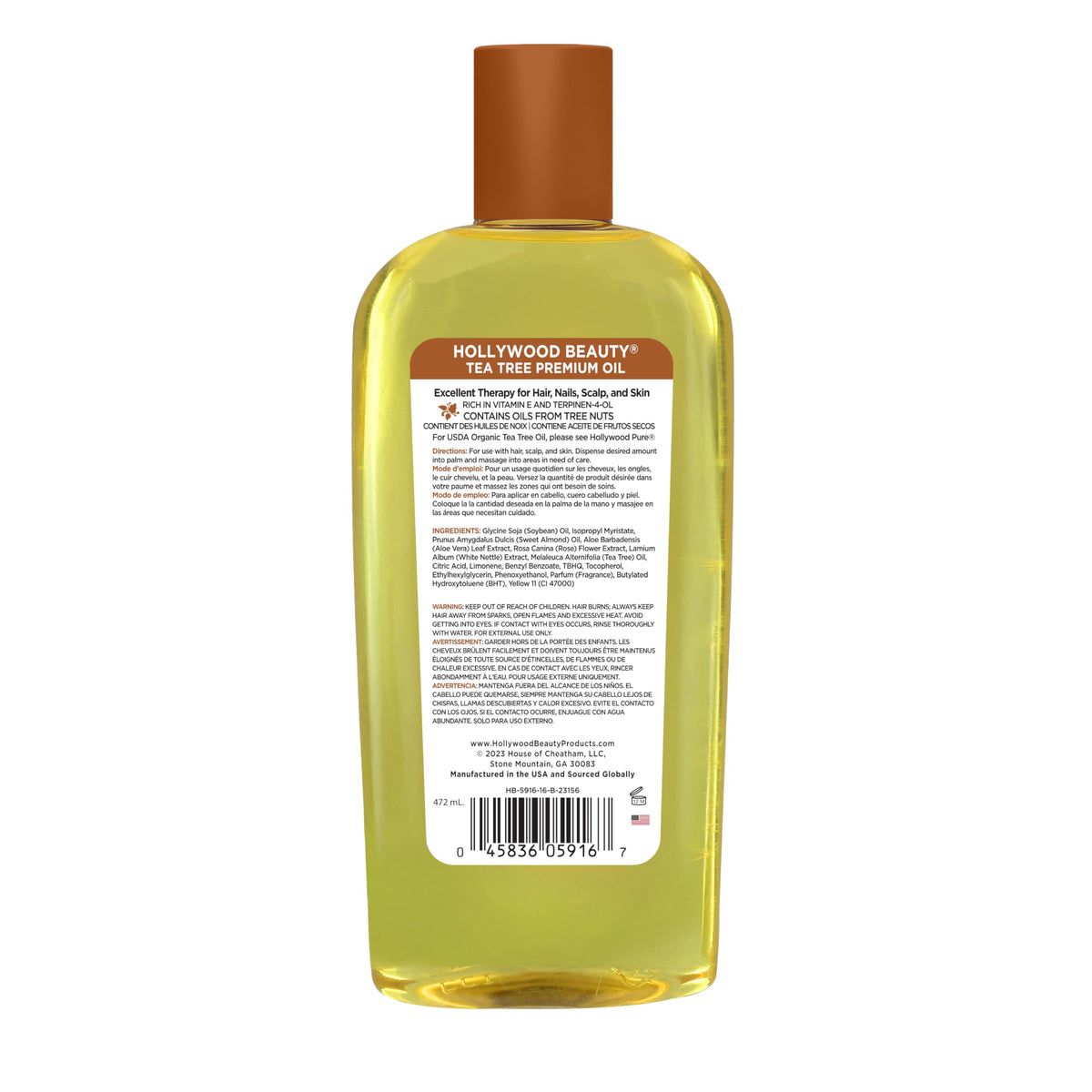 Hollywood Beauty label close-up highlighting ingredients and no sulfates claim