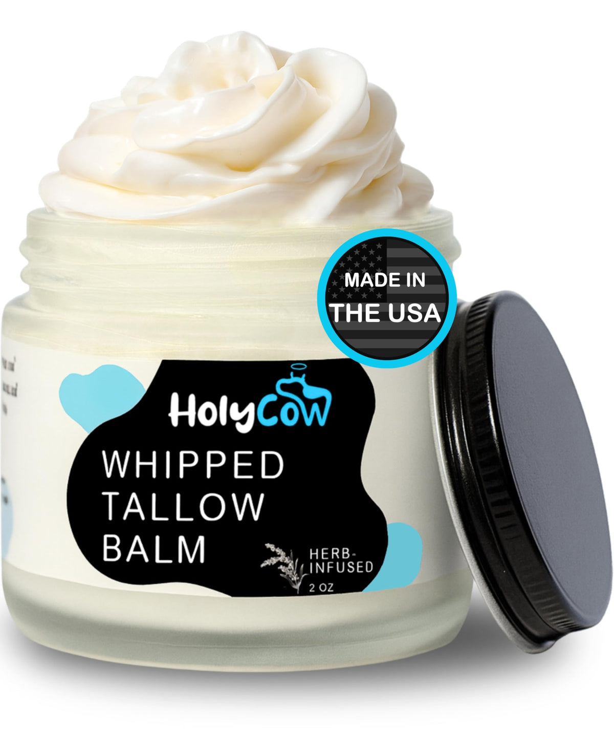 HolyCow front jar packaging showing clean label and natural skincare benefit