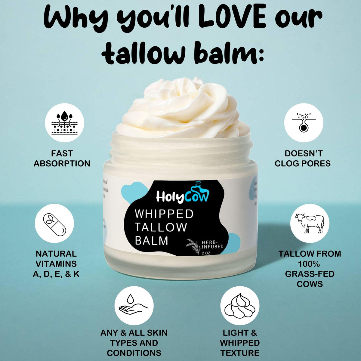 HolyCow open jar with spoon illustrating easy scoopability and purity