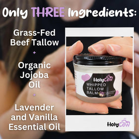 HolyCow whipped tallow texture close-up highlighting creamy spreadability and hydration