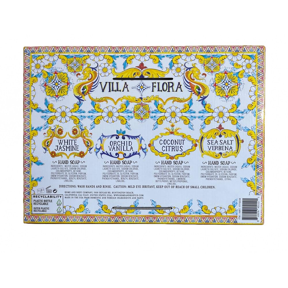 Home & Body Company pump detail on Villa Flora bottle for controlled dispensing and easy use