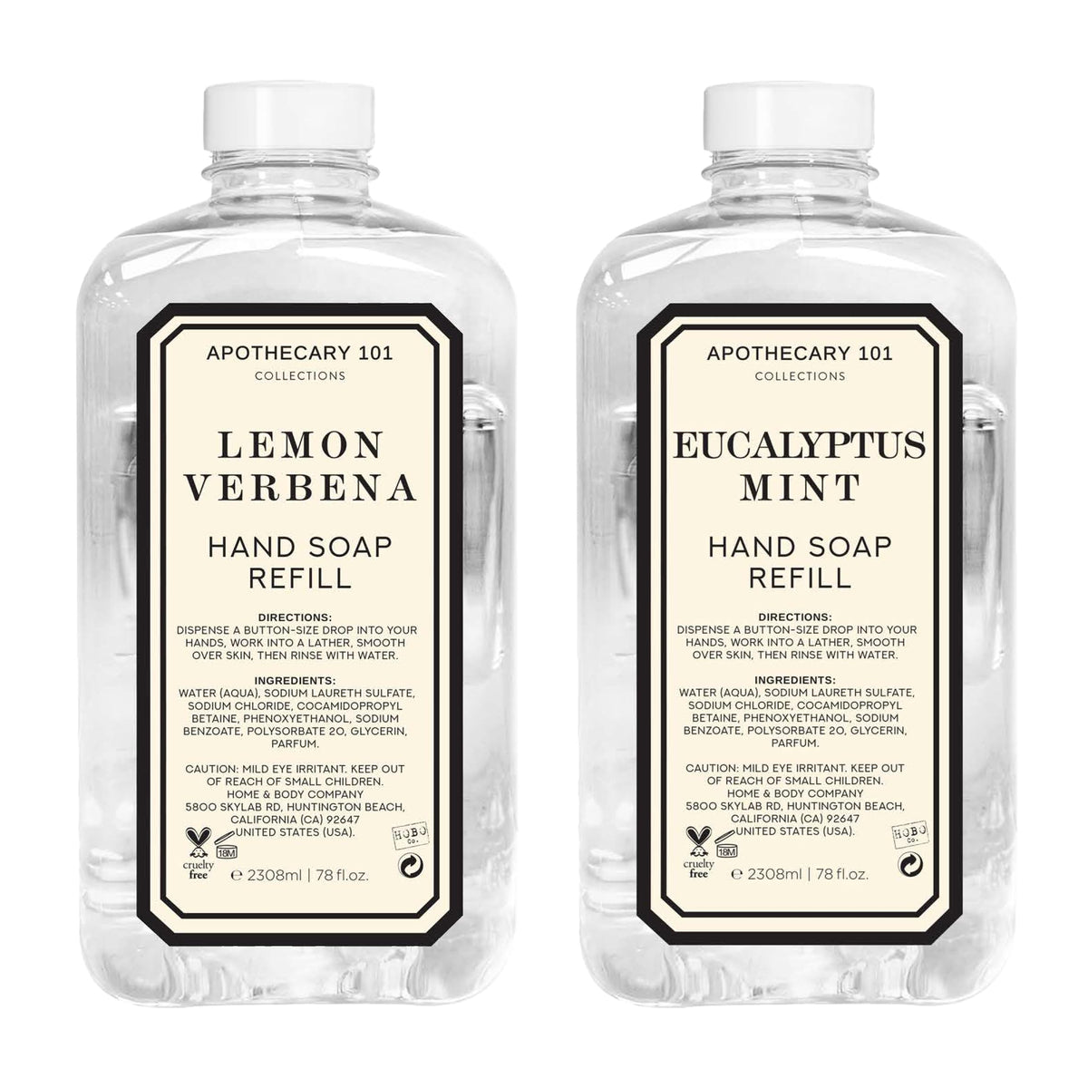 Home & Body Company front bottles showing labels and two scents for easy identification and value
