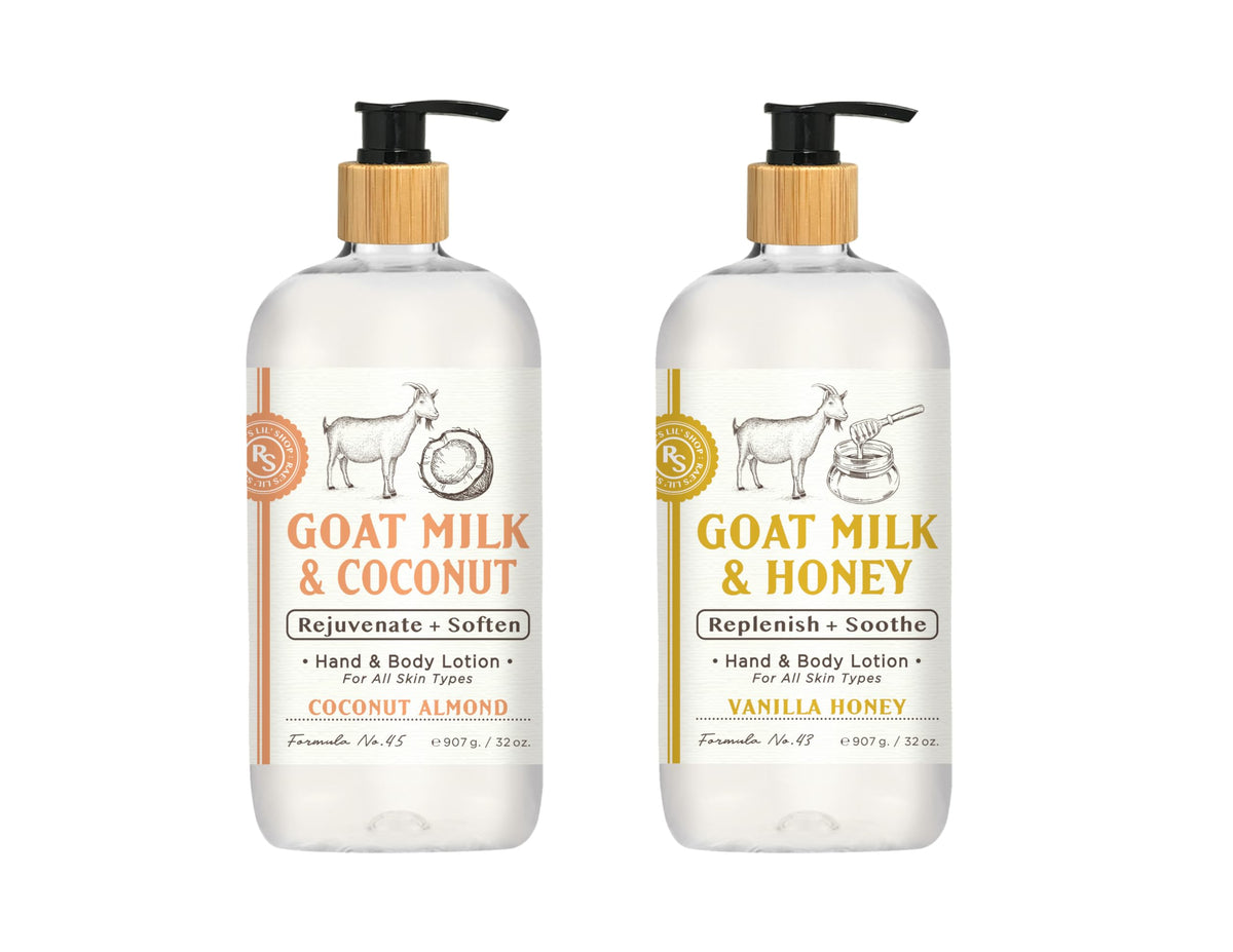 Home & Body Company front packaging view showing both 32 oz lotion bottles and scents