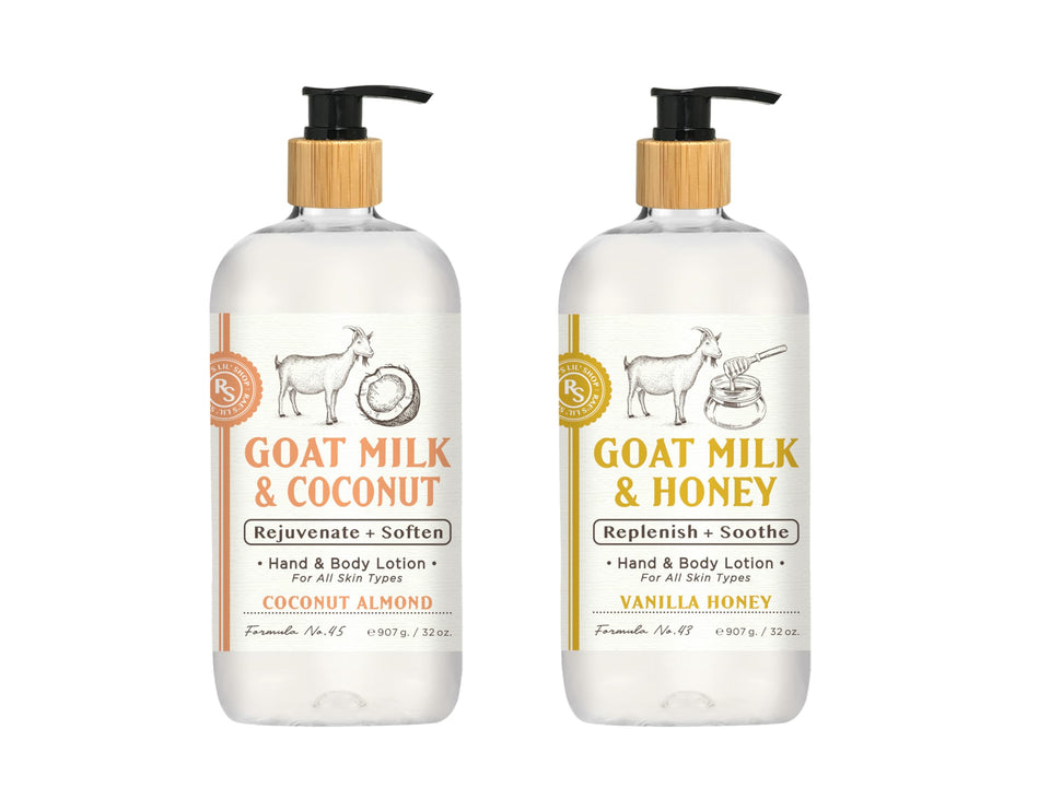 Home & Body Company front packaging view showing both 32 oz lotion bottles and scents