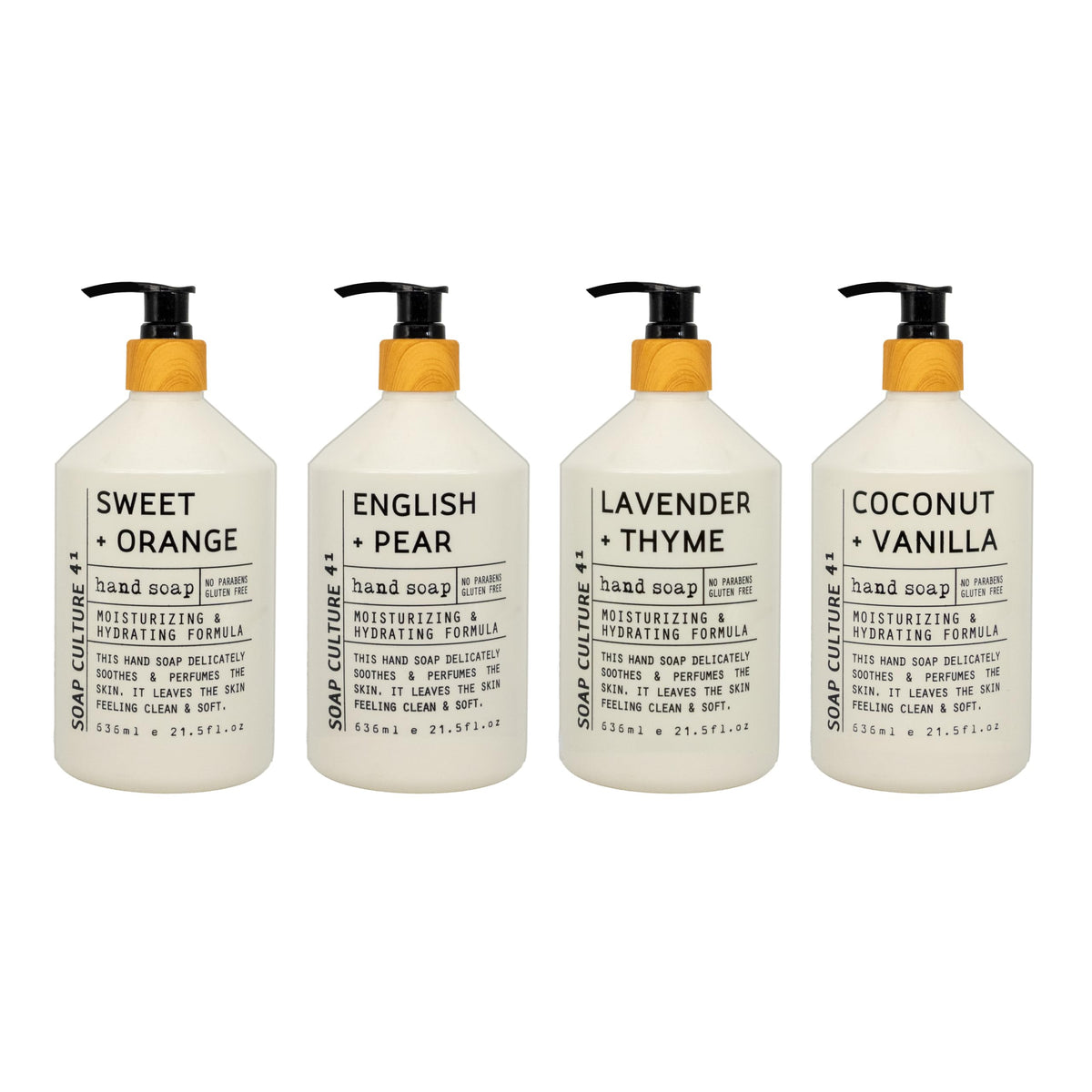 Home & Body Company front packaging showing four 21.5 fl oz bottles for easy selection