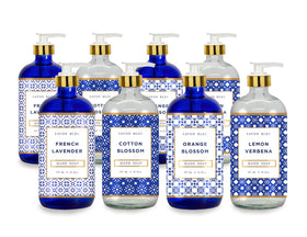 Home & Body Company front-packaging showing eight glass bottles and elegant presentation