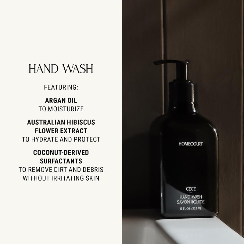 Homecourt hand wash closeup label showing ingredients and eco-friendly claims benefit