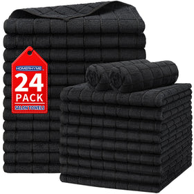 HOMERHYME front packaging showing 24-pack black salon towels and benefits